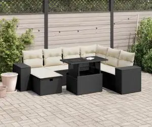 vidaXL Set mobilier de grădină cu perne, 8 piese, negru, poliratan
