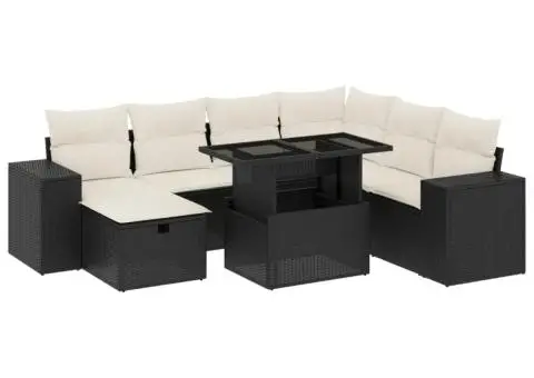 Set mobilier de grădină cu perne, 8 piese, negru, poliratan - 2/5