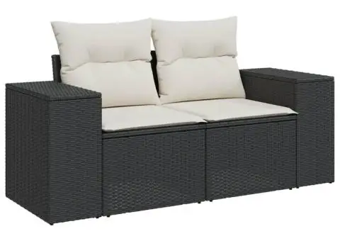Set mobilier de grădină cu perne, 8 piese, negru, poliratan - 3/5