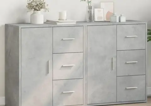 Dulapuri, 2 buc., gri beton, 60x31x70 cm, lemn prelucrat - 1/5