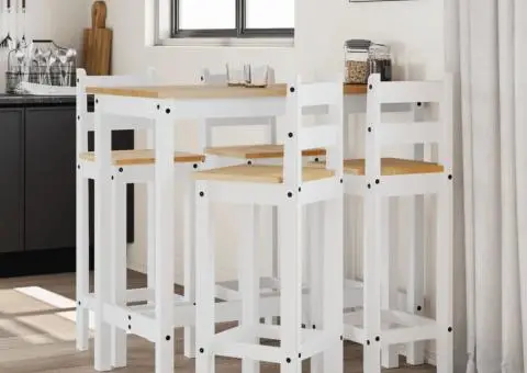 Set mobilier de bar, 5 piese, alb, lemn masiv de pin - 1/5