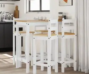 vidaXL Set mobilier de bar, 5 piese, alb, lemn masiv de pin