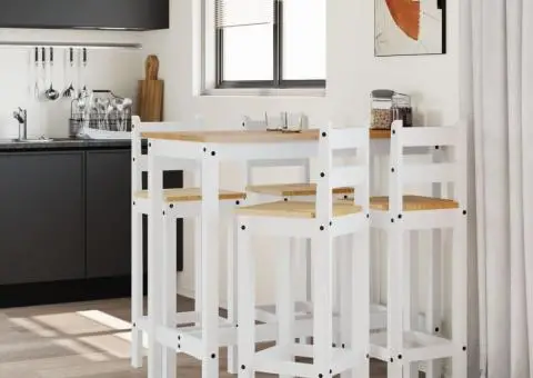 Set mobilier de bar, 5 piese, alb, lemn masiv de pin - 3/5