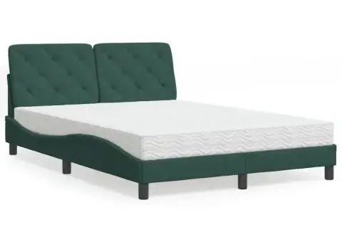 Pat cu saltea, verde închis, 140x190 cm, catifea - 1/5