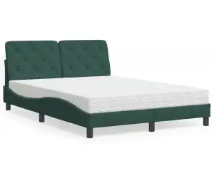 vidaXL Pat cu saltea, verde închis, 140x190 cm, catifea