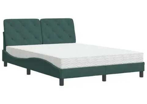 Pat cu saltea, verde închis, 140x190 cm, catifea - 2/5