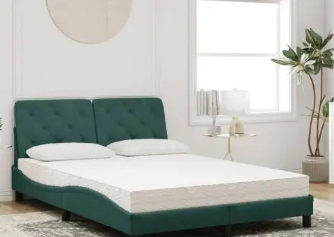 Pat cu saltea, verde închis, 140x190 cm, catifea - 3/5