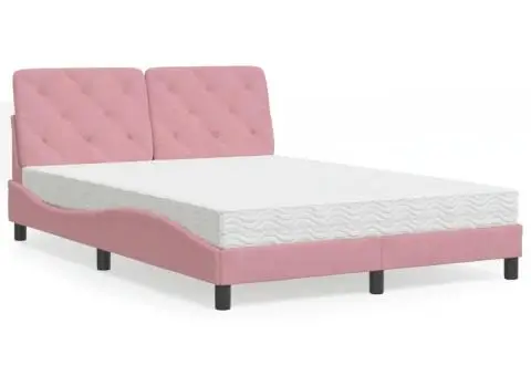 Pat cu saltea, roz, 140x190 cm, catifea - 1/5