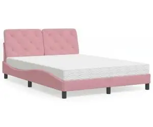 vidaXL Pat cu saltea, roz, 140x190 cm, catifea