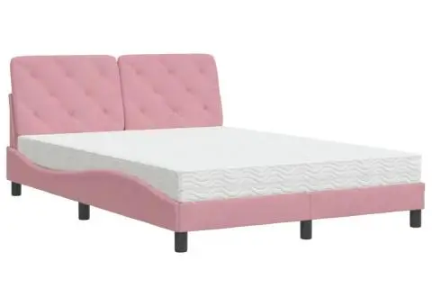 Pat cu saltea, roz, 140x190 cm, catifea - 2/5