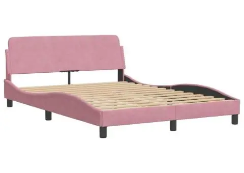 Pat cu saltea, roz, 140x190 cm, catifea - 4/5