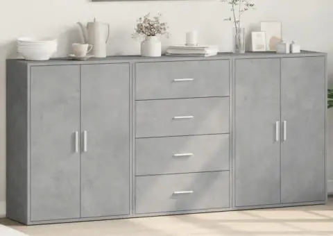 Dulapuri, 3 buc., gri beton, 60x31x84 cm, lemn prelucrat - 1/5