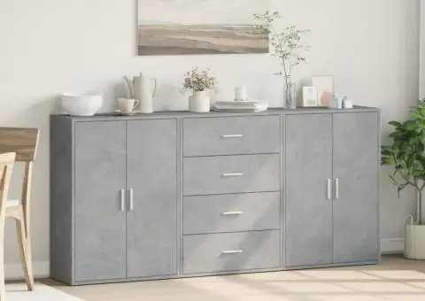 Dulapuri, 3 buc., gri beton, 60x31x84 cm, lemn prelucrat - 3/5