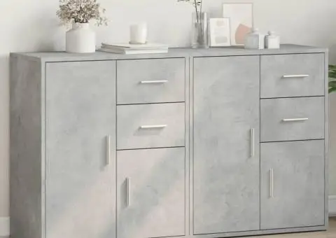 Dulapuri, 2 buc., gri beton, 60x31x70 cm, lemn prelucrat - 1/5