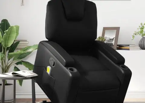 Fotoliu de masaj rabatabil cu ridicare negru piele ecologică - 1/5