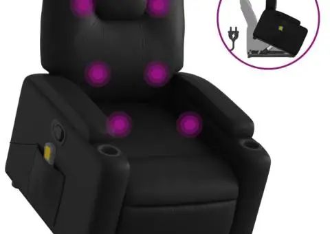 Fotoliu de masaj rabatabil cu ridicare negru piele ecologică - 2/5