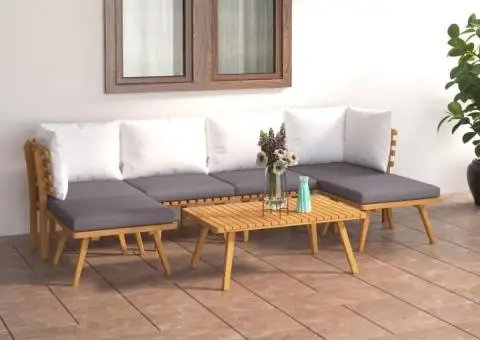 Set mobilier de grădină cu perne, 7 piese, lemn masiv de acacia - 1/5