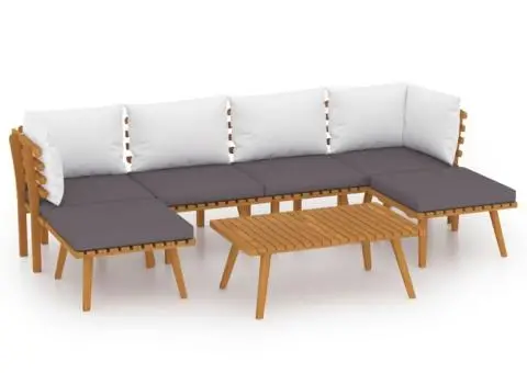 Set mobilier de grădină cu perne, 7 piese, lemn masiv de acacia - 2/5