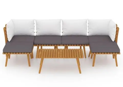 Set mobilier de grădină cu perne, 7 piese, lemn masiv de acacia - 3/5