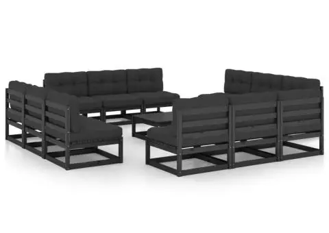 Set mobilier grădină cu perne, 13 piese, lemn masiv pin - 1/5