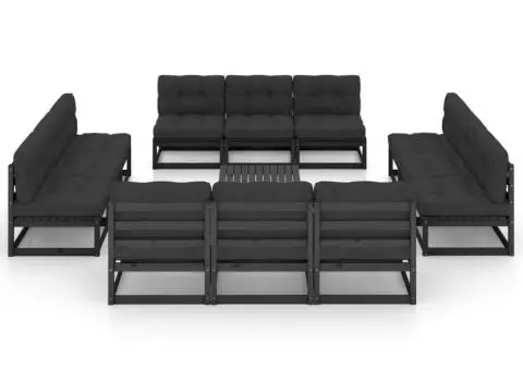 Set mobilier grădină cu perne, 13 piese, lemn masiv pin - 2/5