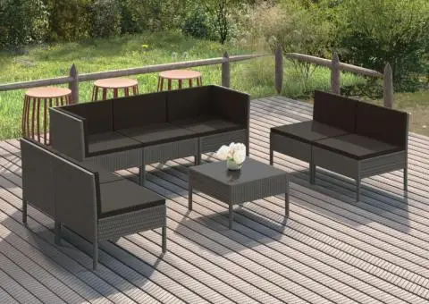 Set mobilier de grădină cu perne, 8 piese, gri, poliratan - 1/5