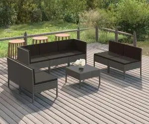 vidaXL Set mobilier de grădină cu perne, 8 piese, gri, poliratan