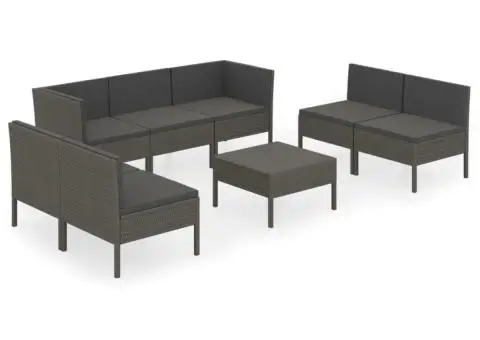 Set mobilier de grădină cu perne, 8 piese, gri, poliratan - 2/5