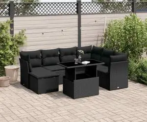 vidaXL Set mobilier de grădină cu perne, 8 piese, negru, poliratan