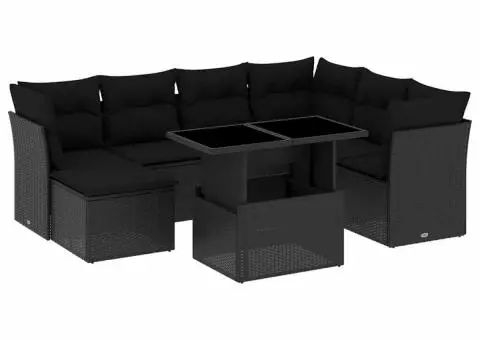 Set mobilier de grădină cu perne, 8 piese, negru, poliratan - 2/5