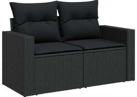 Set mobilier de grădină cu perne, 6 piese, negru, poliratan - 3/5