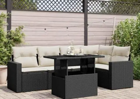 Set mobilier de grădină cu perne, 6 piese, negru, poliratan - 1/5