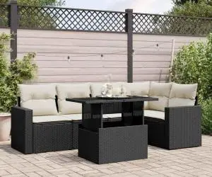 vidaXL Set mobilier de grădină cu perne, 6 piese, negru, poliratan