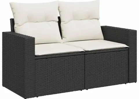Set mobilier de grădină cu perne, 6 piese, negru, poliratan - 3/5
