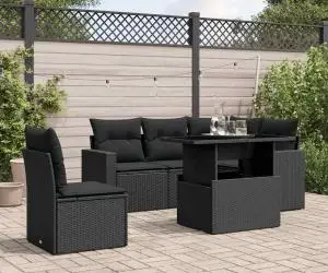 vidaXL Set mobilier de grădină cu perne, 6 piese, negru, poliratan