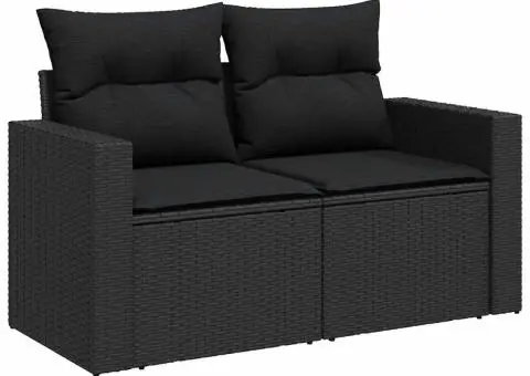 Set mobilier de grădină cu perne, 6 piese, negru, poliratan - 3/5
