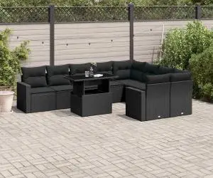vidaXL Set canapele de grădină cu perne, 10 piese, negru, poliratan