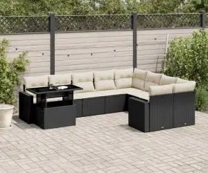 vidaXL Set canapele de grădină cu perne, 10 piese, negru, poliratan