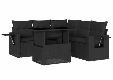 Set mobilier de grădină cu perne, 6 piese, negru, poliratan - 2/5