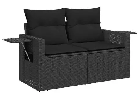 Set mobilier de grădină cu perne, 6 piese, negru, poliratan - 3/5