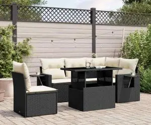 vidaXL Set mobilier de grădină cu perne, 6 piese, negru, poliratan
