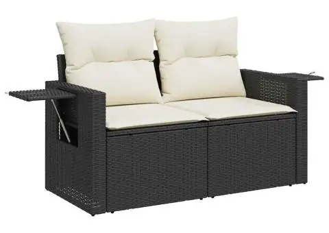 Set mobilier de grădină cu perne, 6 piese, negru, poliratan - 3/5