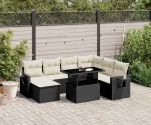 vidaXL Set mobilier de grădină cu perne, 9 piese, negru, poliratan