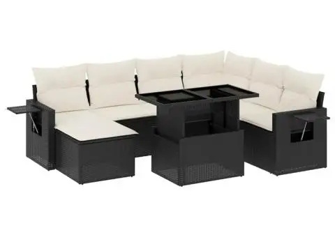 Set mobilier de grădină cu perne, 9 piese, negru, poliratan - 2/5