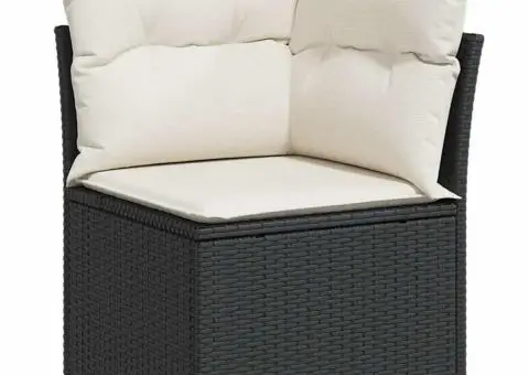 Set mobilier de grădină cu perne, 9 piese, negru, poliratan - 4/5