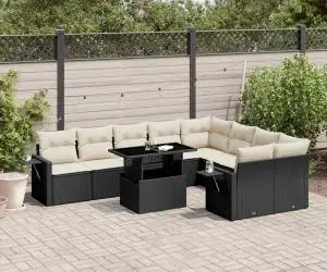 vidaXL Set canapele de grădină cu perne, 10 piese, negru, poliratan