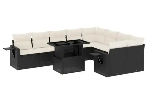 Set canapele de grădină cu perne, 10 piese, negru, poliratan - 2/5