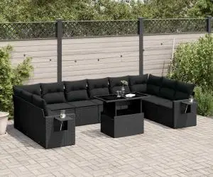 vidaXL Set canapele de grădină cu perne, 11 piese, negru, poliratan