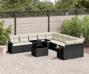 vidaXL Set canapele de grădină cu perne, 11 piese, negru, poliratan