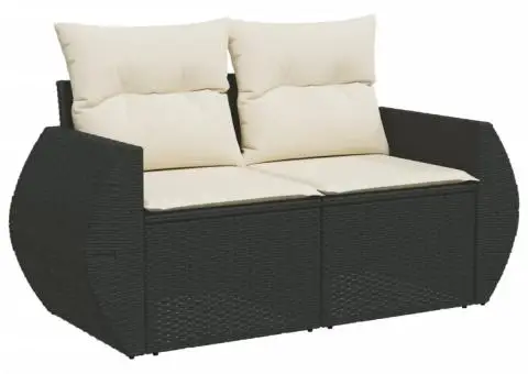 Set mobilier de grădină cu perne, 6 piese, negru, poliratan - 3/5